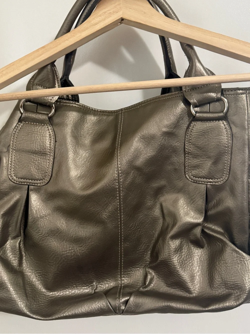 Mondani Metallic Pewter Hobo with Silver Accents Shoulder Bag Large